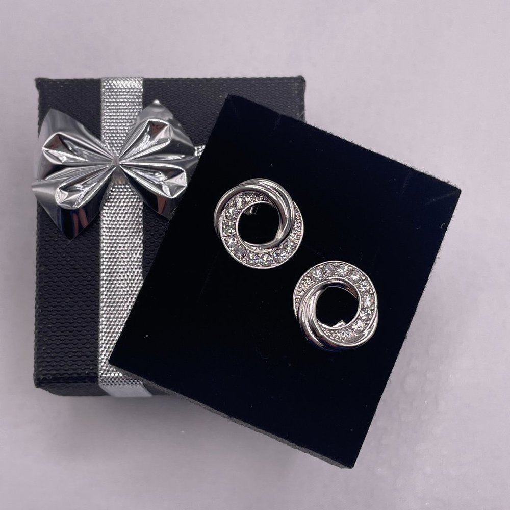 Crystal, Silver & Rhinestone Earrings w/ Gift Box - NEW